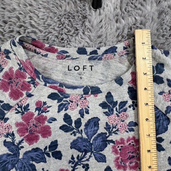 Loft Womens S Pink Blue Floral Crew Neck Cotton Long Sleeve Pullover Sweatshirt - Picture 4 of 6